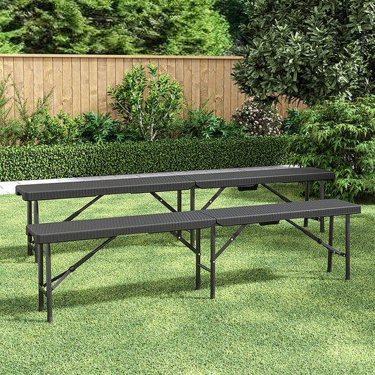 Black Set of 2 Rattan Plastic Outdoor Folding Bench