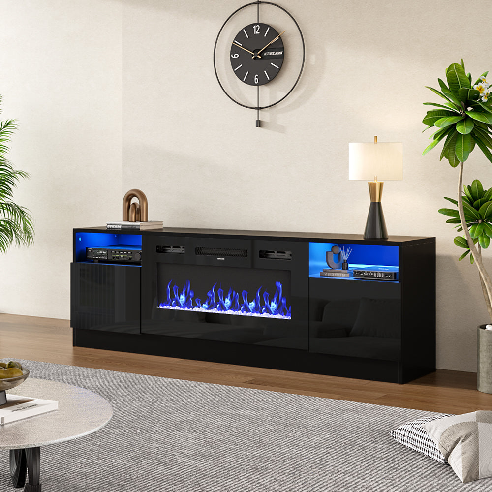 Recessed Electric Fireplace TV Stand with Closed Storage