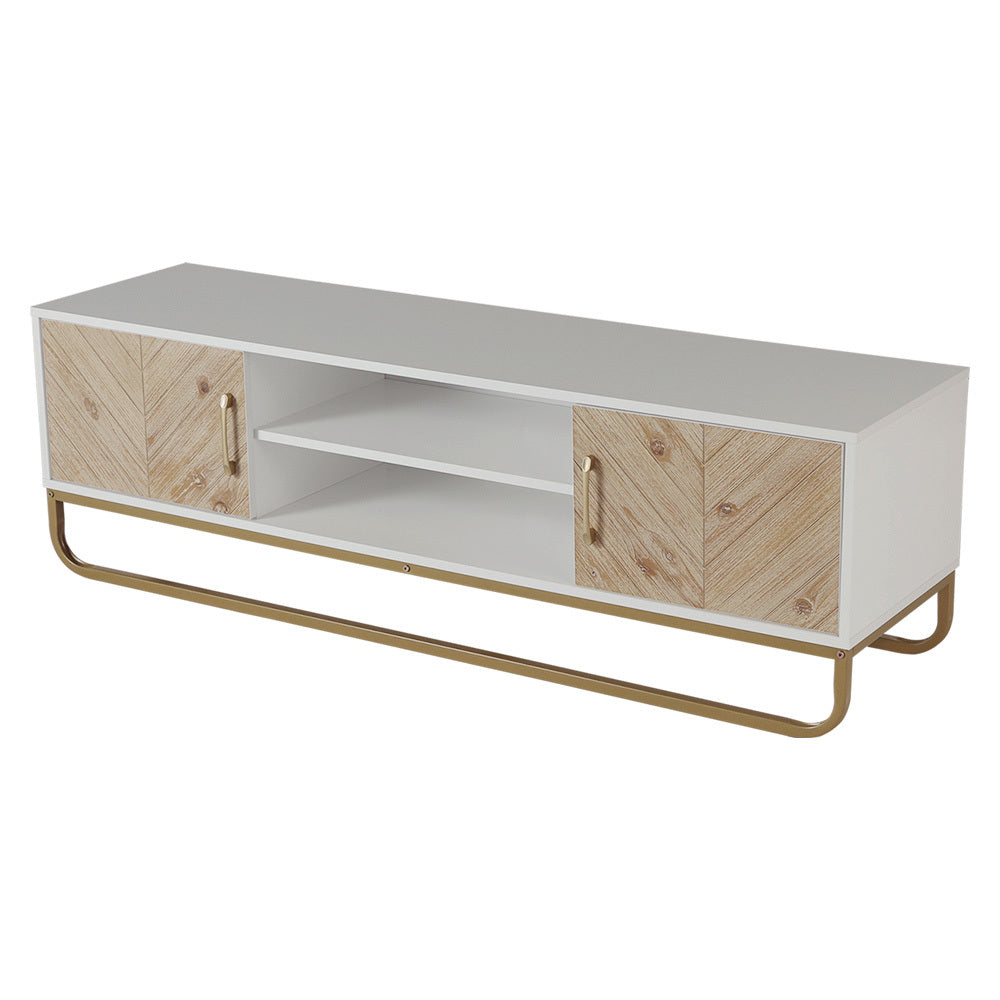 Modern Wooden TV Stand with Open Shelves and Cabinets