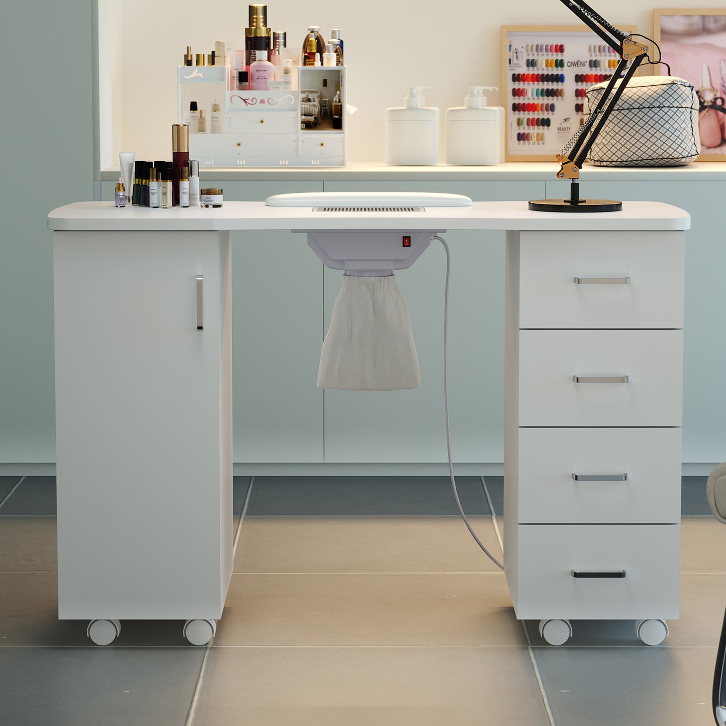 Manicure Table with Dust Collector and Wrist Cushion