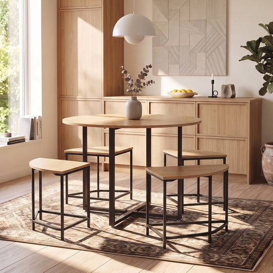 Space-Saving Dining Table and Stool Set