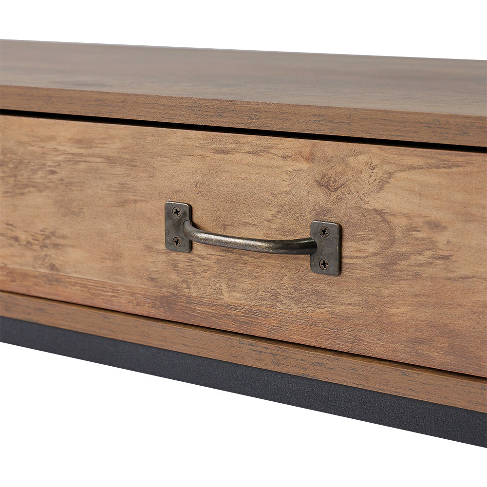 Industrial Wood Side Table with Drawers