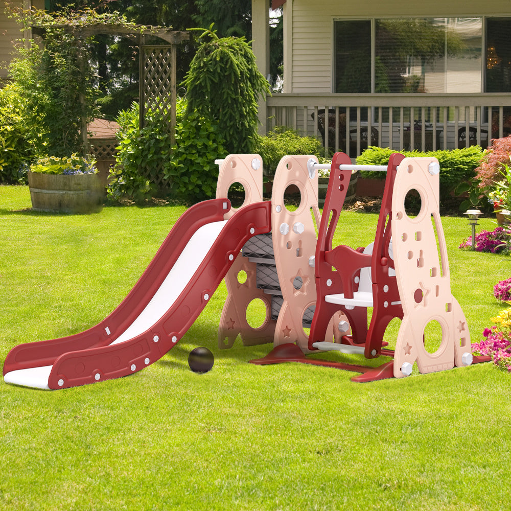 4-in-1 Toddler Climber and Swing with Basketball Hoop Kids Swing and Slide Set