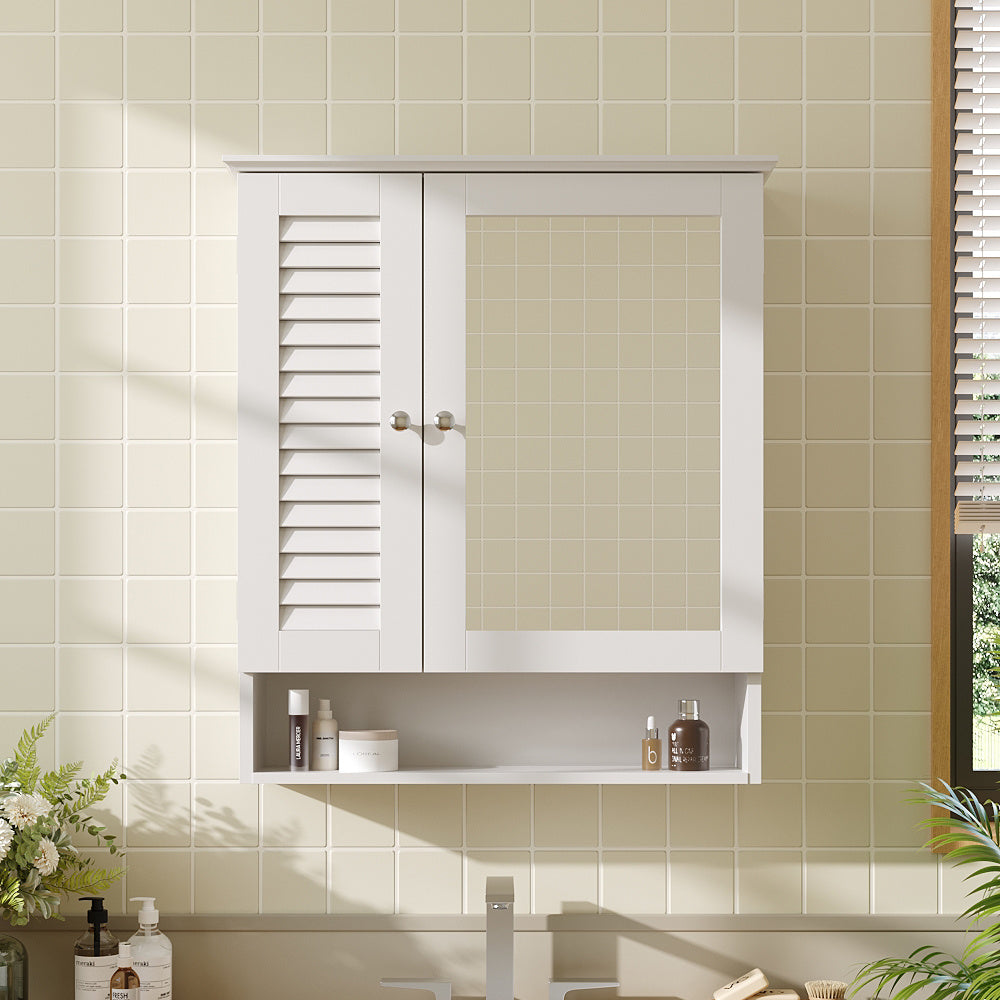 White Shutter Wooden Mirror Cabinet