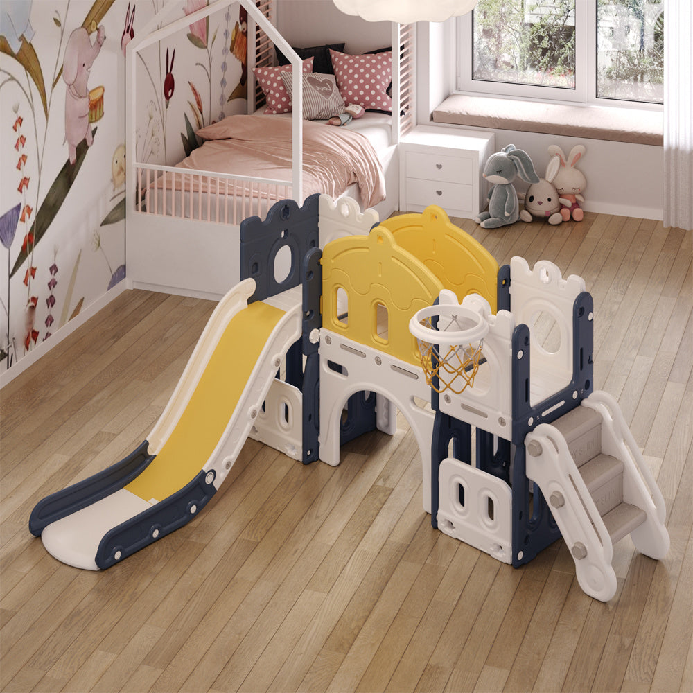 Kids Playset with Slide Basket Hoop Indoor Toddler Playground