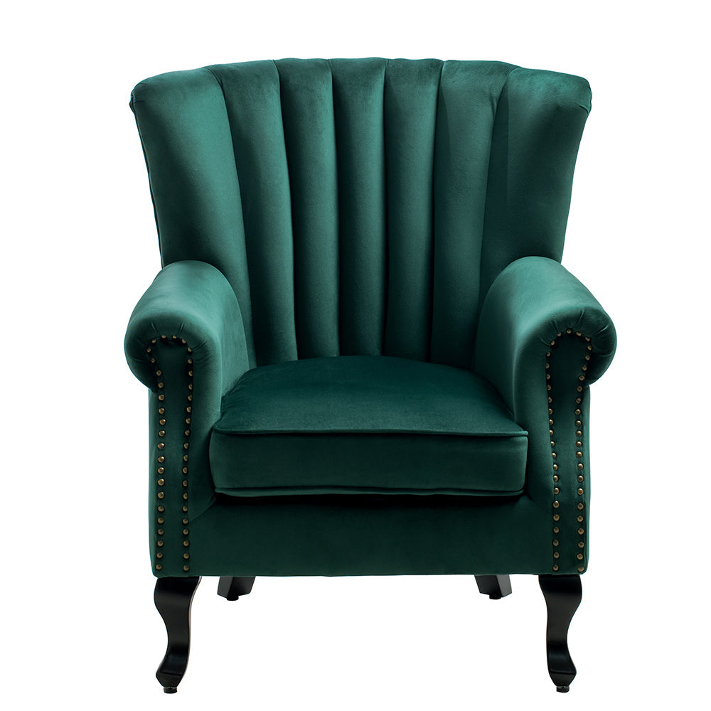 Green/Grey Velvet Channel Occasional Armchair Sofa Chair