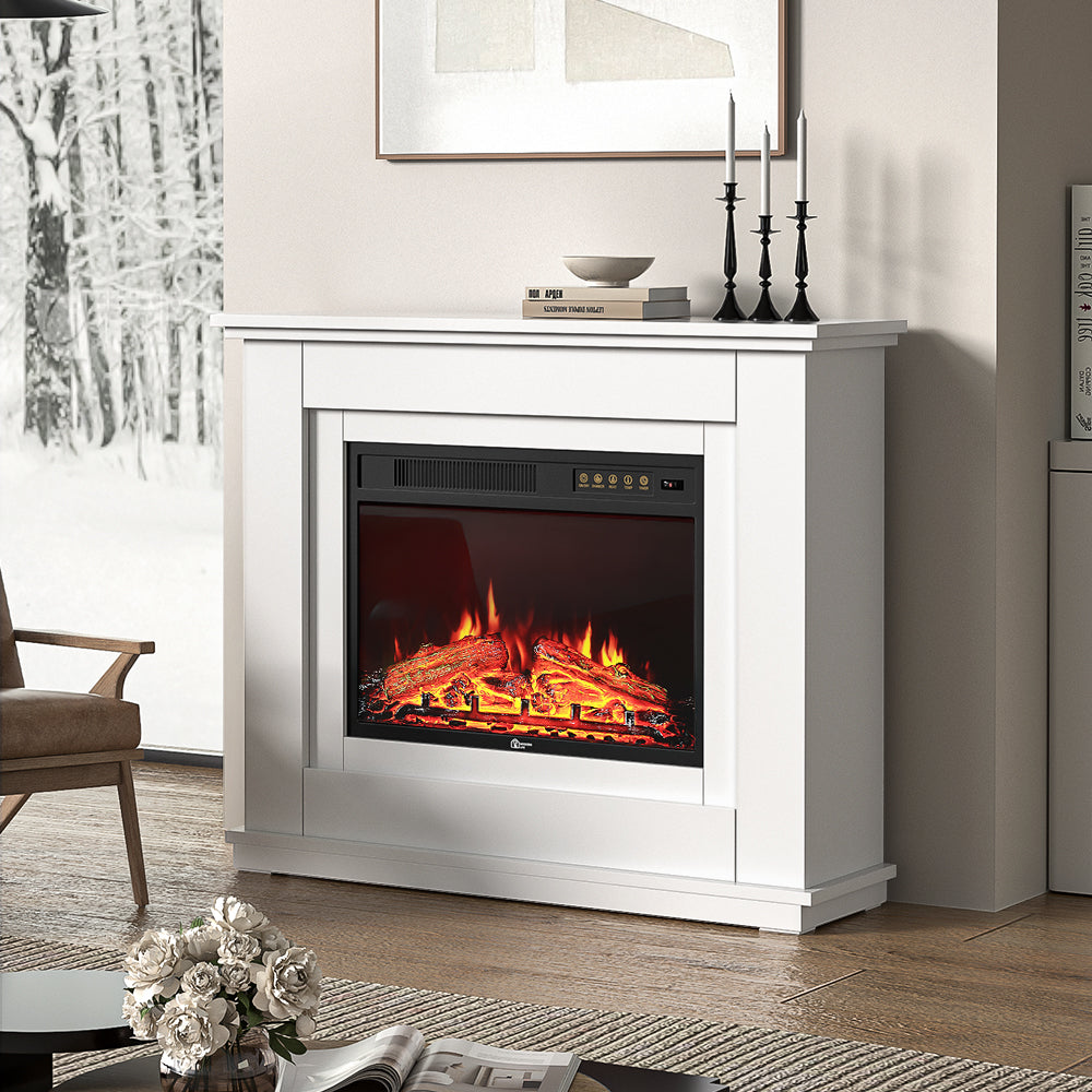 Electric Fireplace with White Wooden Mantel