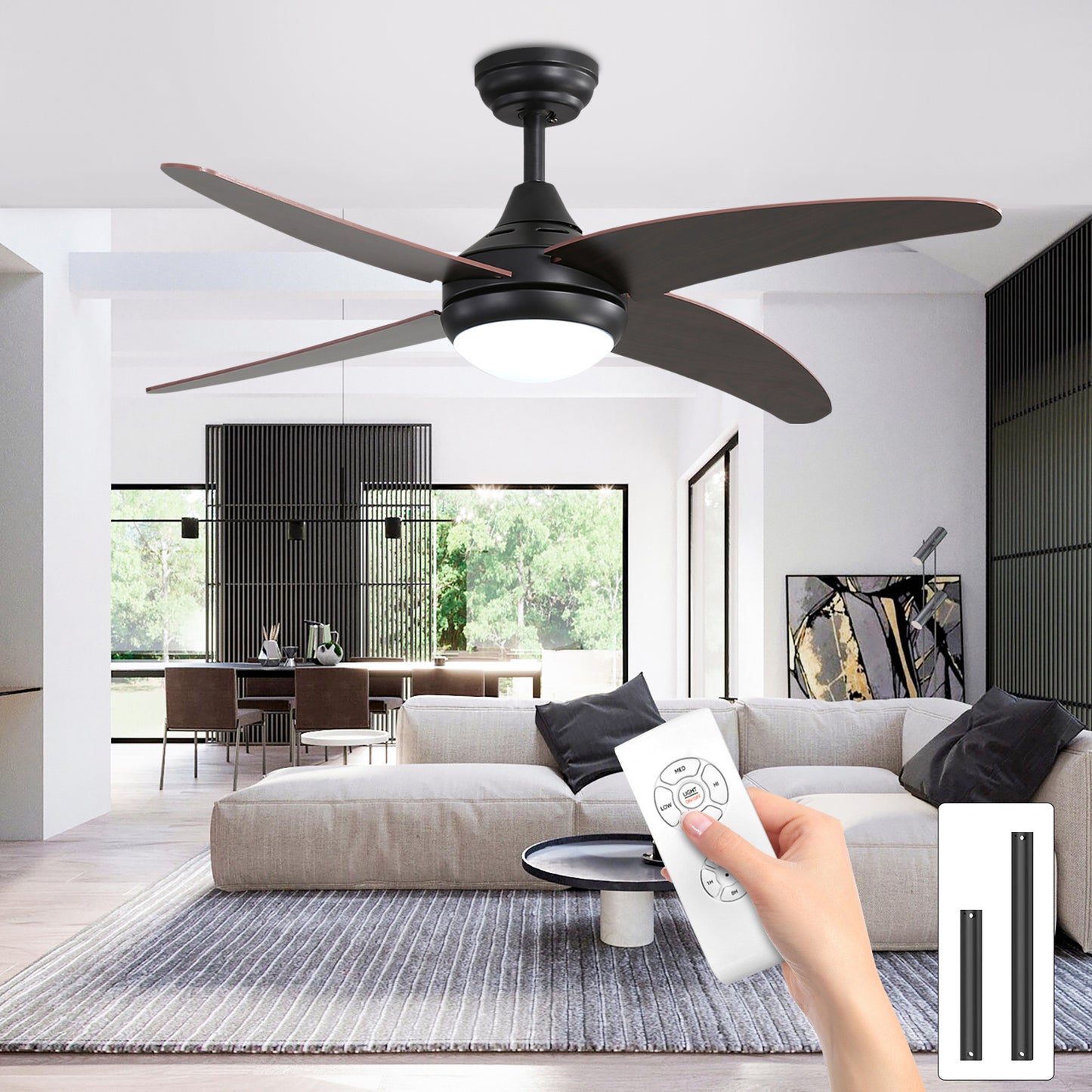 4-Blade Ceiling Fan with Lights and Remote Control