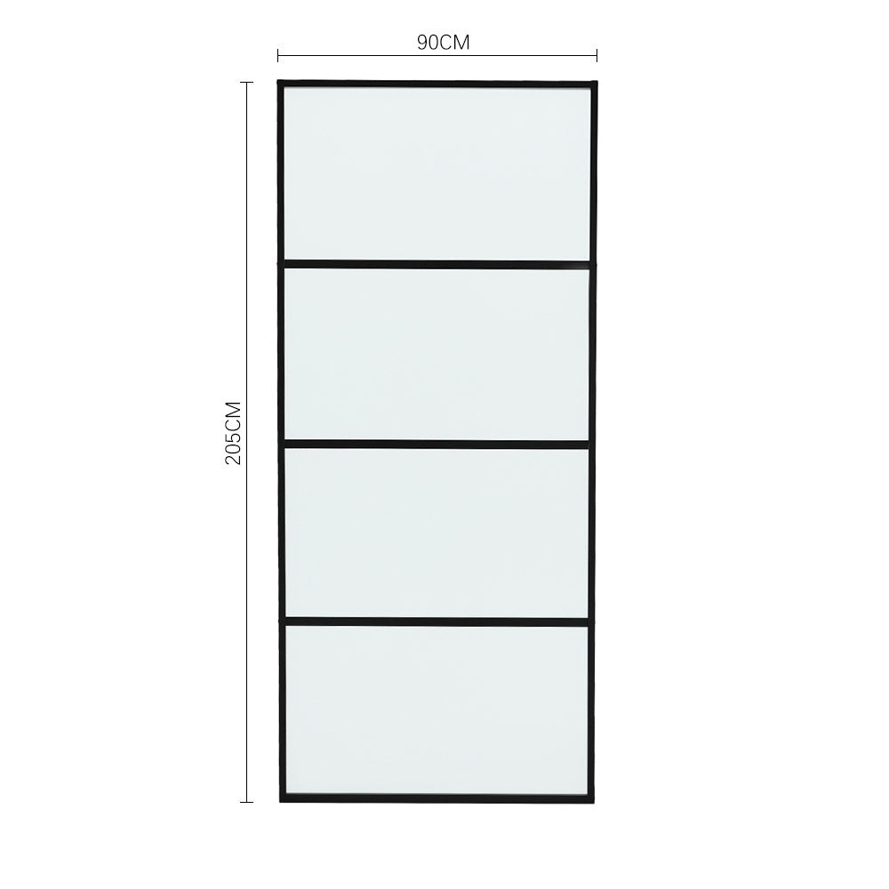 Clear and Smooth Glass Black Barn Door with Sliding Hardware Kit
