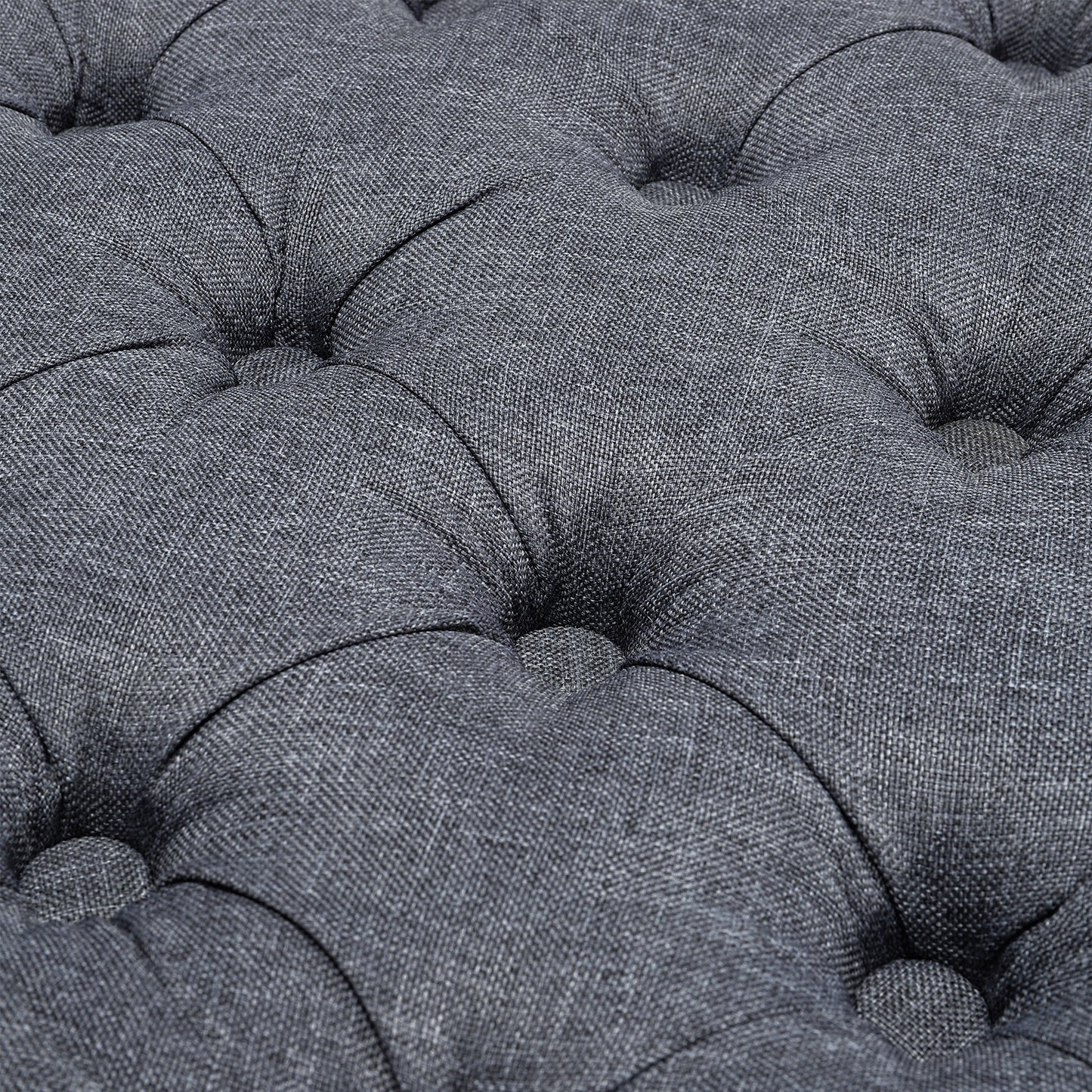 Round Linen Deep Buttoned Ottoman with Studded Edge Footstool