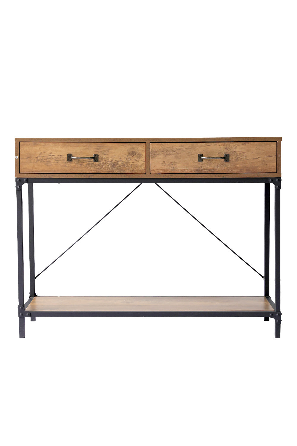 Industrial Wood Side Table with Drawers