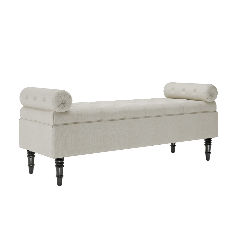 Grey/Beige Flip Top Storage Bench with Side Arms