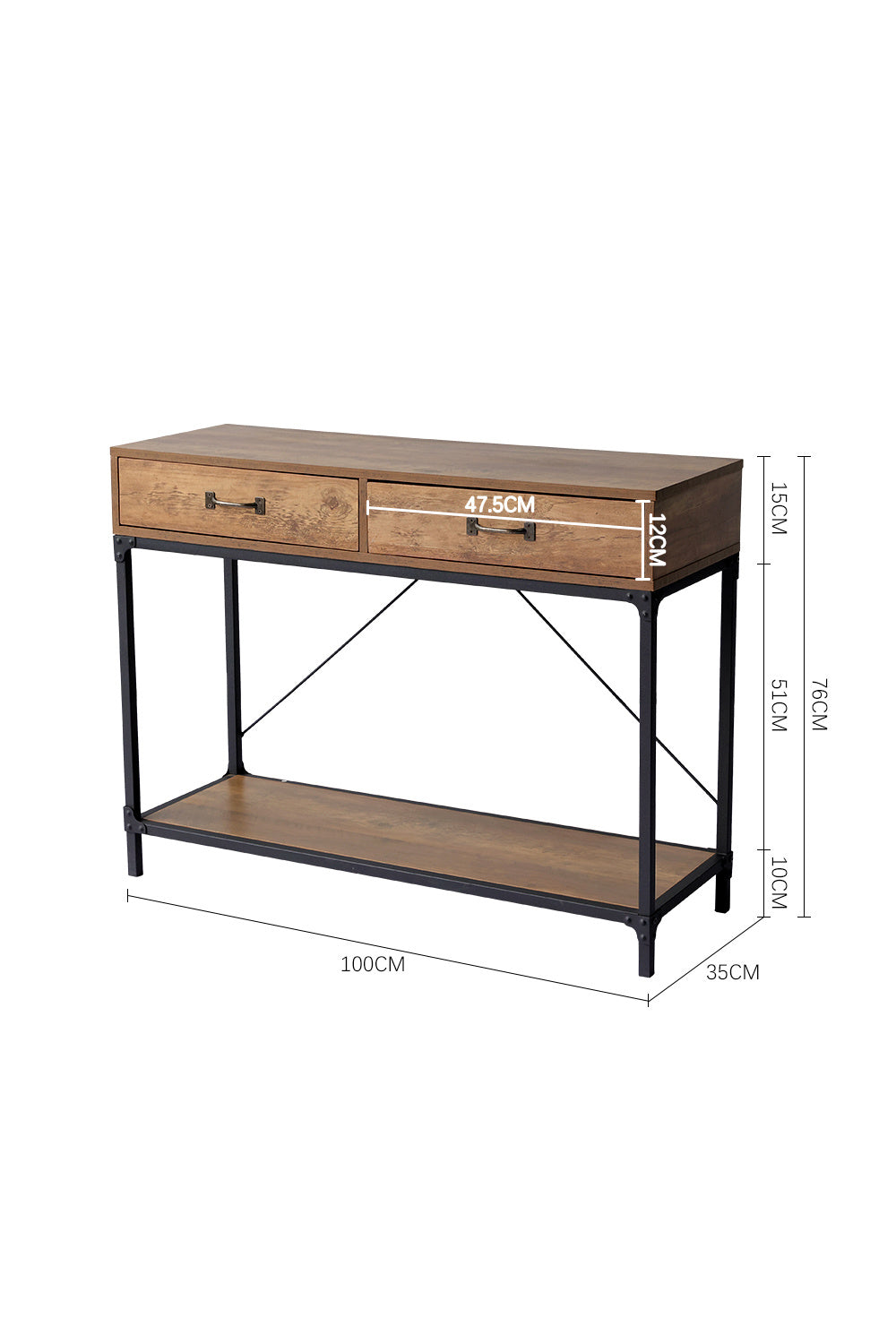 Industrial Wood Side Table with Drawers