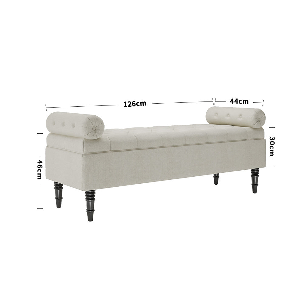 Grey/Beige Flip Top Storage Bench with Side Arms