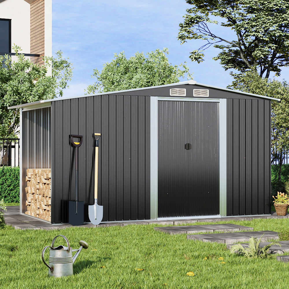 Garden Metal Storage Shed with Log Storage