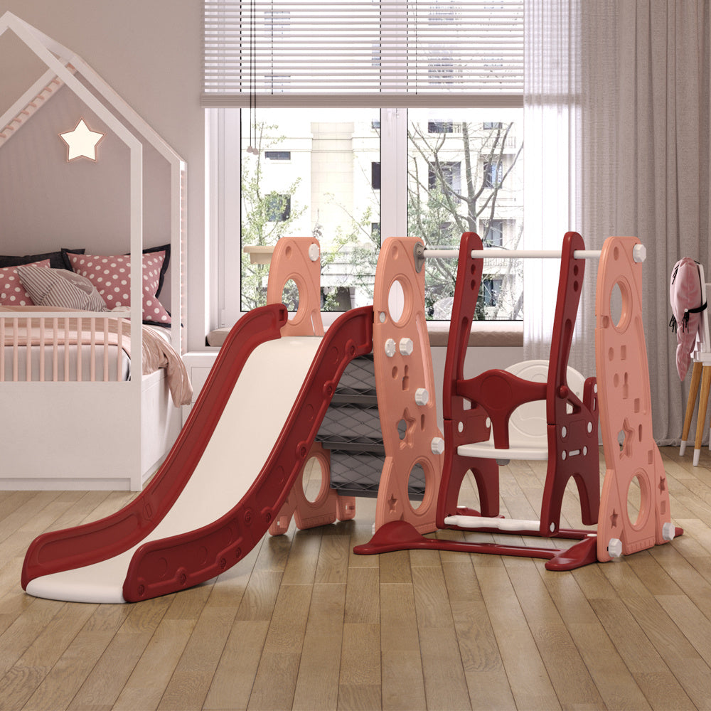4-in-1 Toddler Climber and Swing with Basketball Hoop Kids Swing and Slide Set