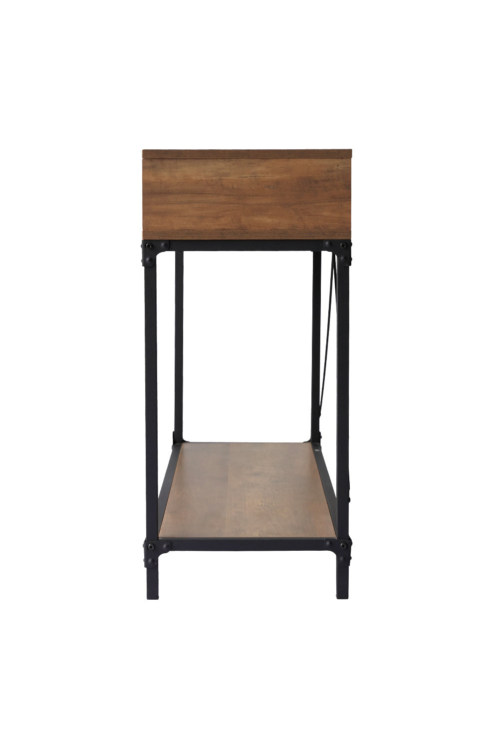 Industrial Wood Side Table with Drawers