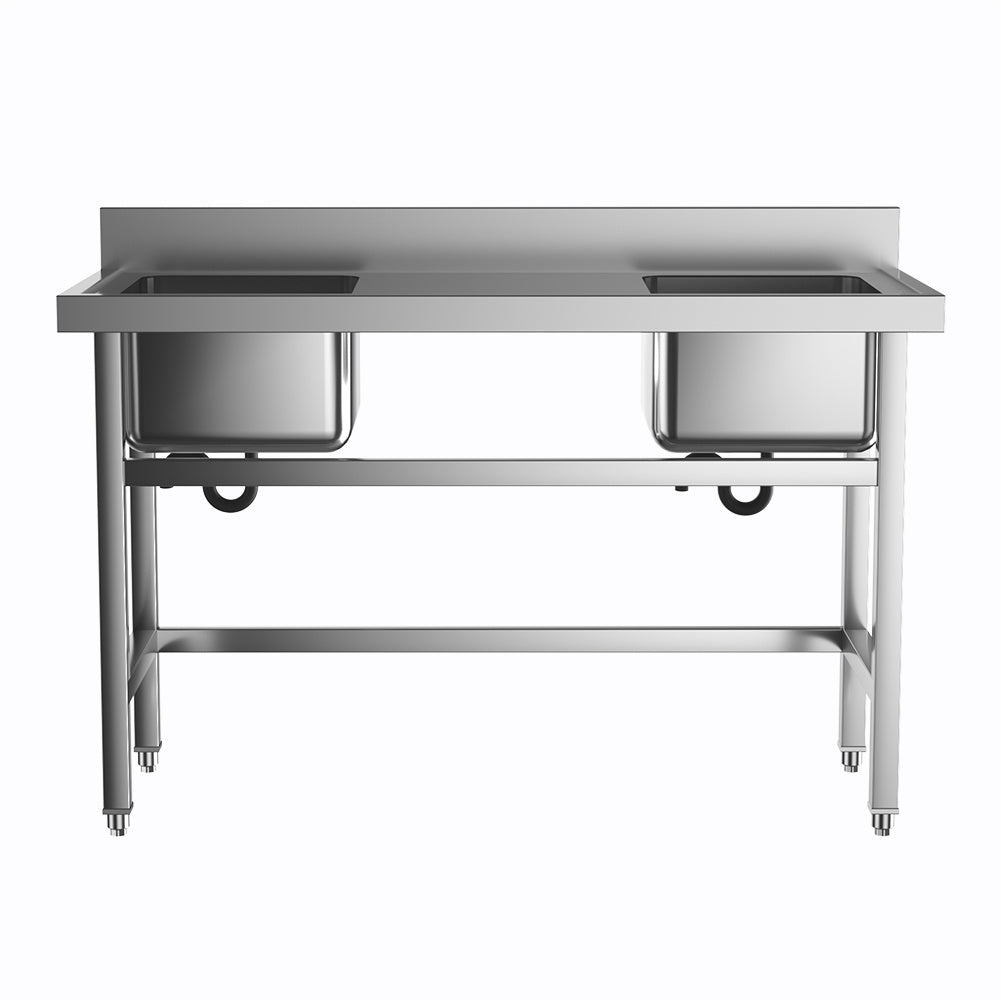 Two Stainless Steel Sink Compartment with Left Drainboard