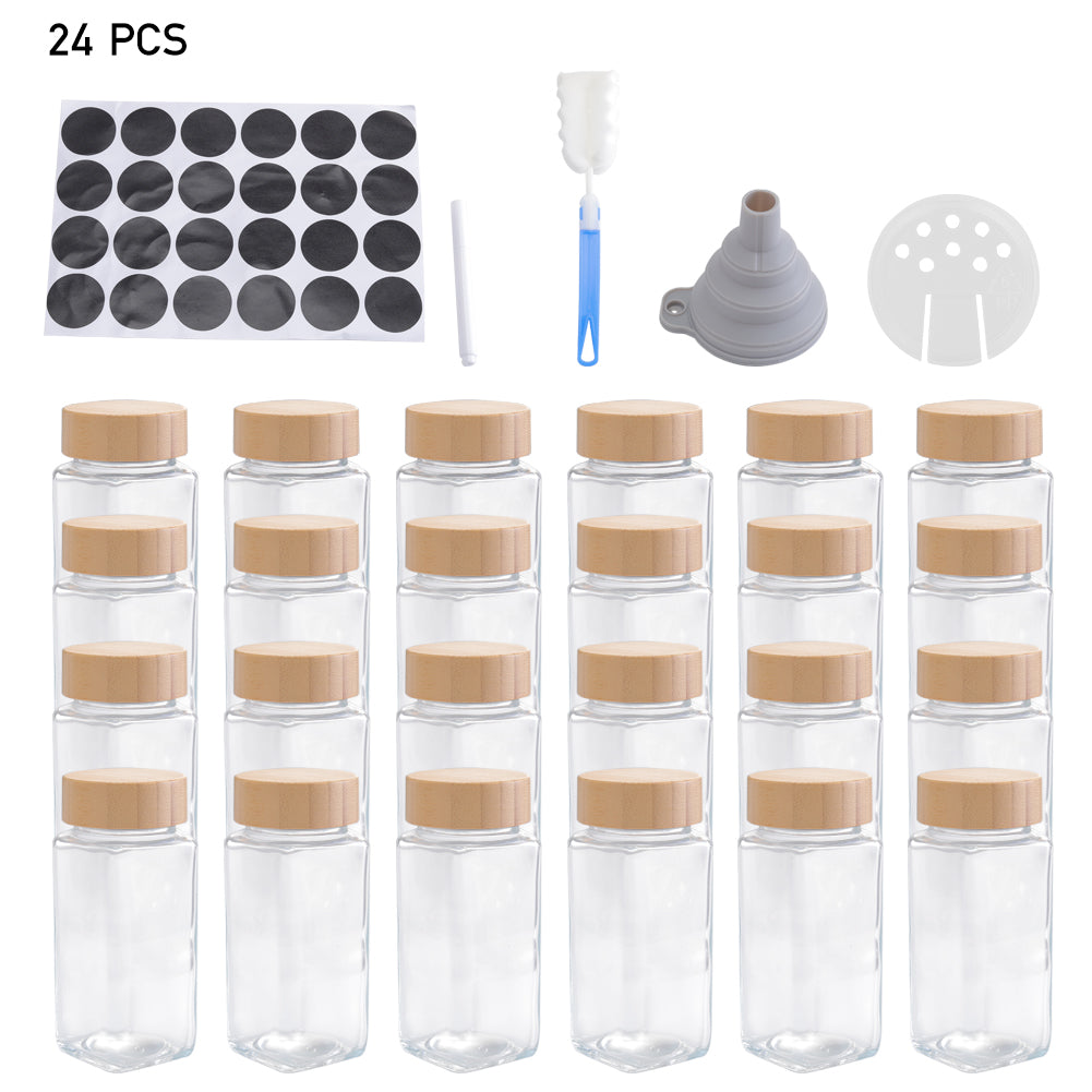 12Pcs / 24Pcs Glass Spice Jars with Bamboo Lids