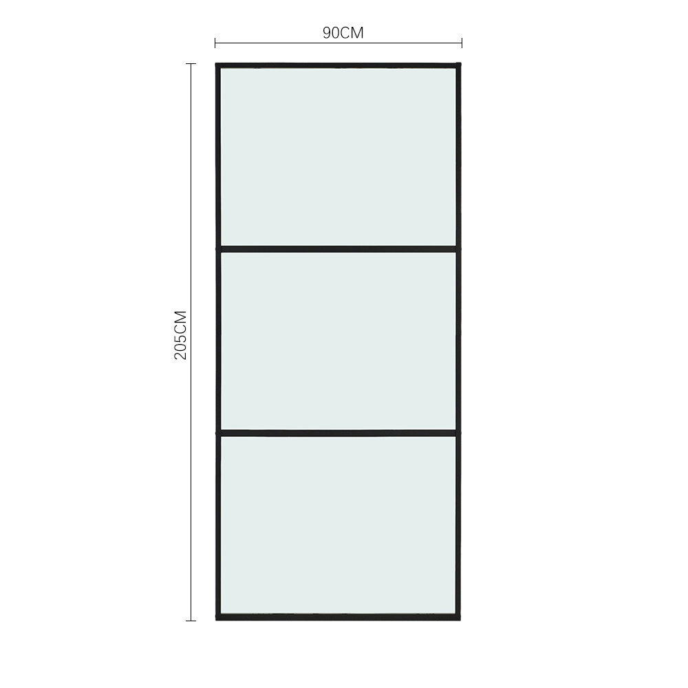 Clear and Smooth Glass Black Barn Door with Sliding Hardware Kit