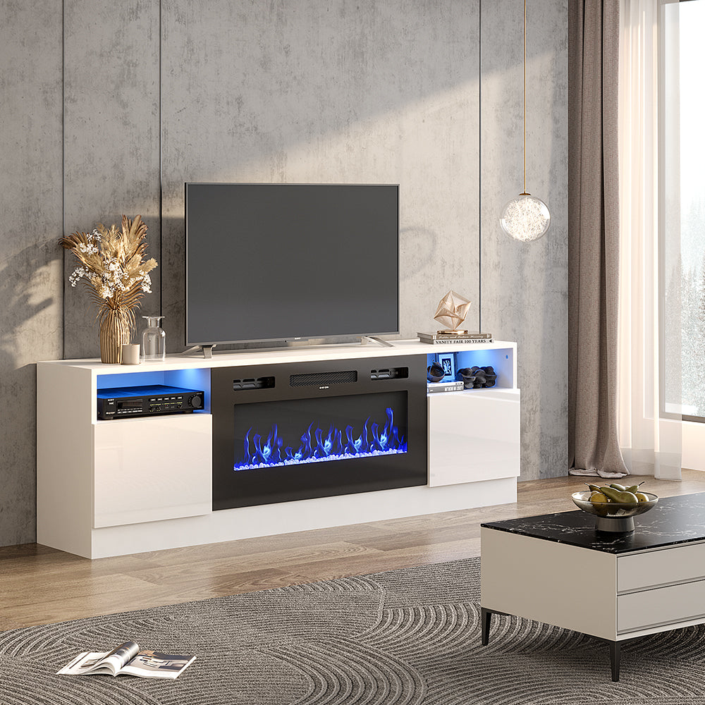 Recessed Electric Fireplace TV Stand with Closed Storage