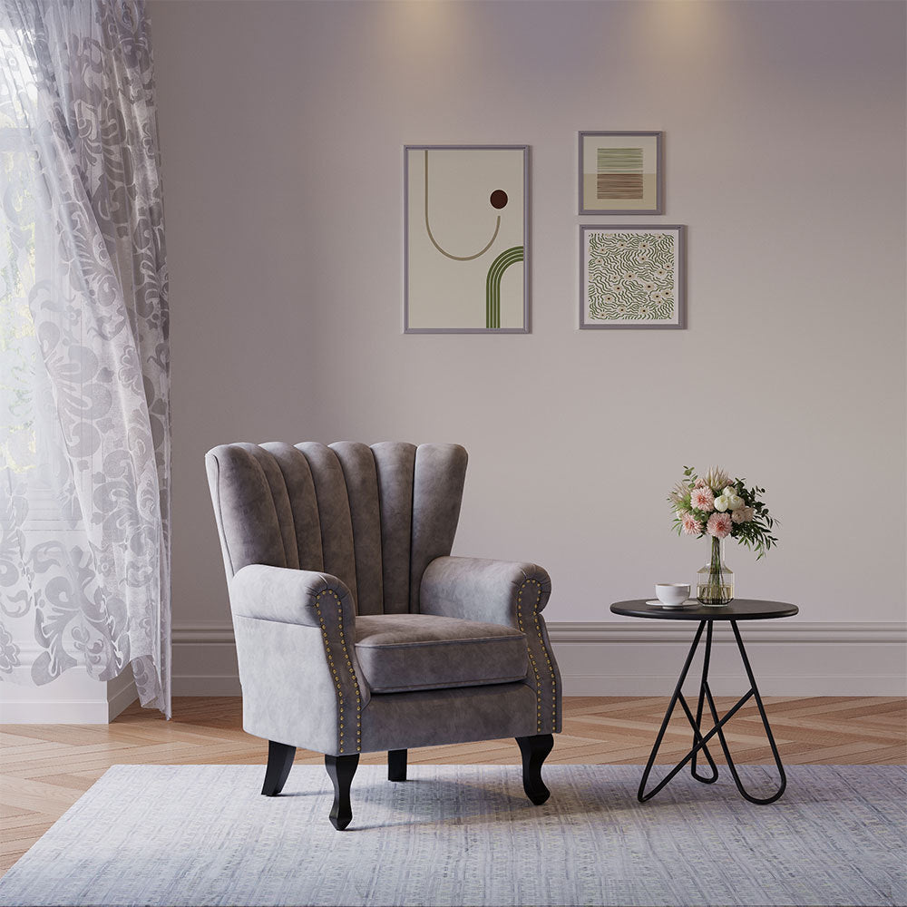 Green/Grey Velvet Channel Occasional Armchair Sofa Chair