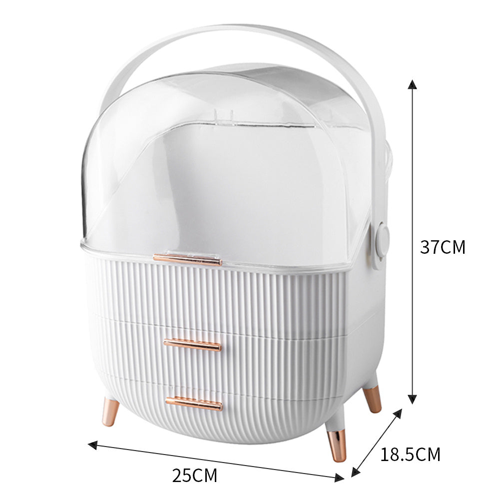 White/Green Elegant Makeup Storage Organizer Box with Drawers and Handle