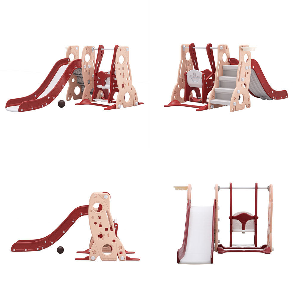 4-in-1 Toddler Climber and Swing with Basketball Hoop Kids Swing and Slide Set