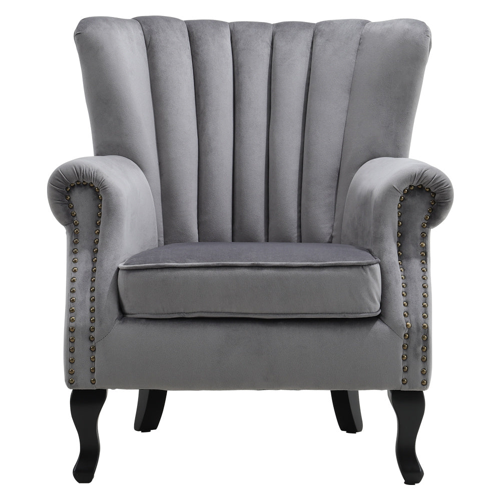 Green/Grey Velvet Channel Occasional Armchair Sofa Chair