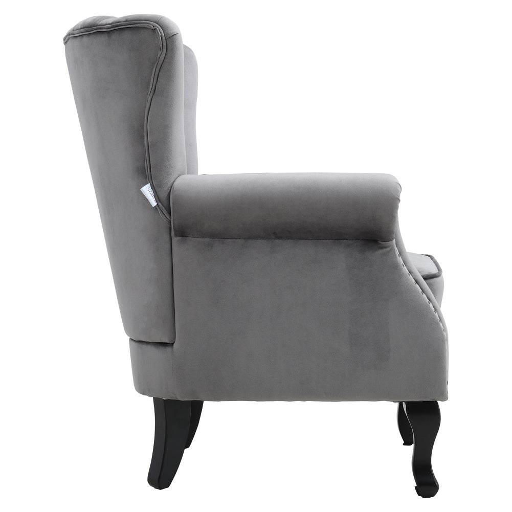 Green/Grey Velvet Channel Occasional Armchair Sofa Chair