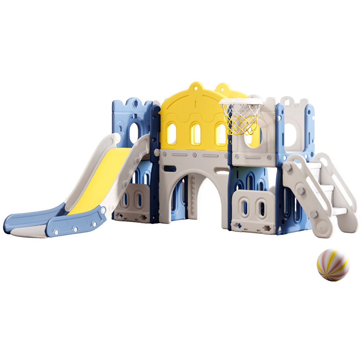Kids Playset with Slide Basket Hoop Indoor Toddler Playground