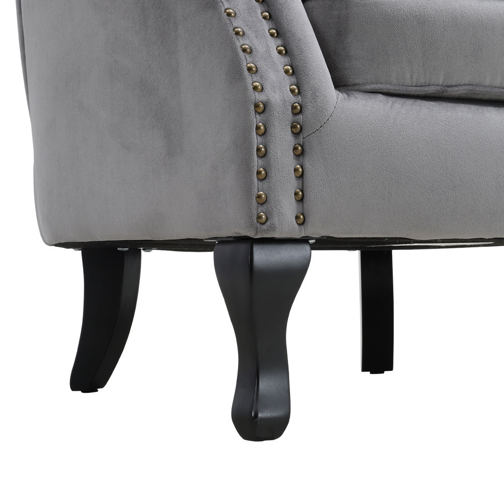 Green/Grey Velvet Channel Occasional Armchair Sofa Chair