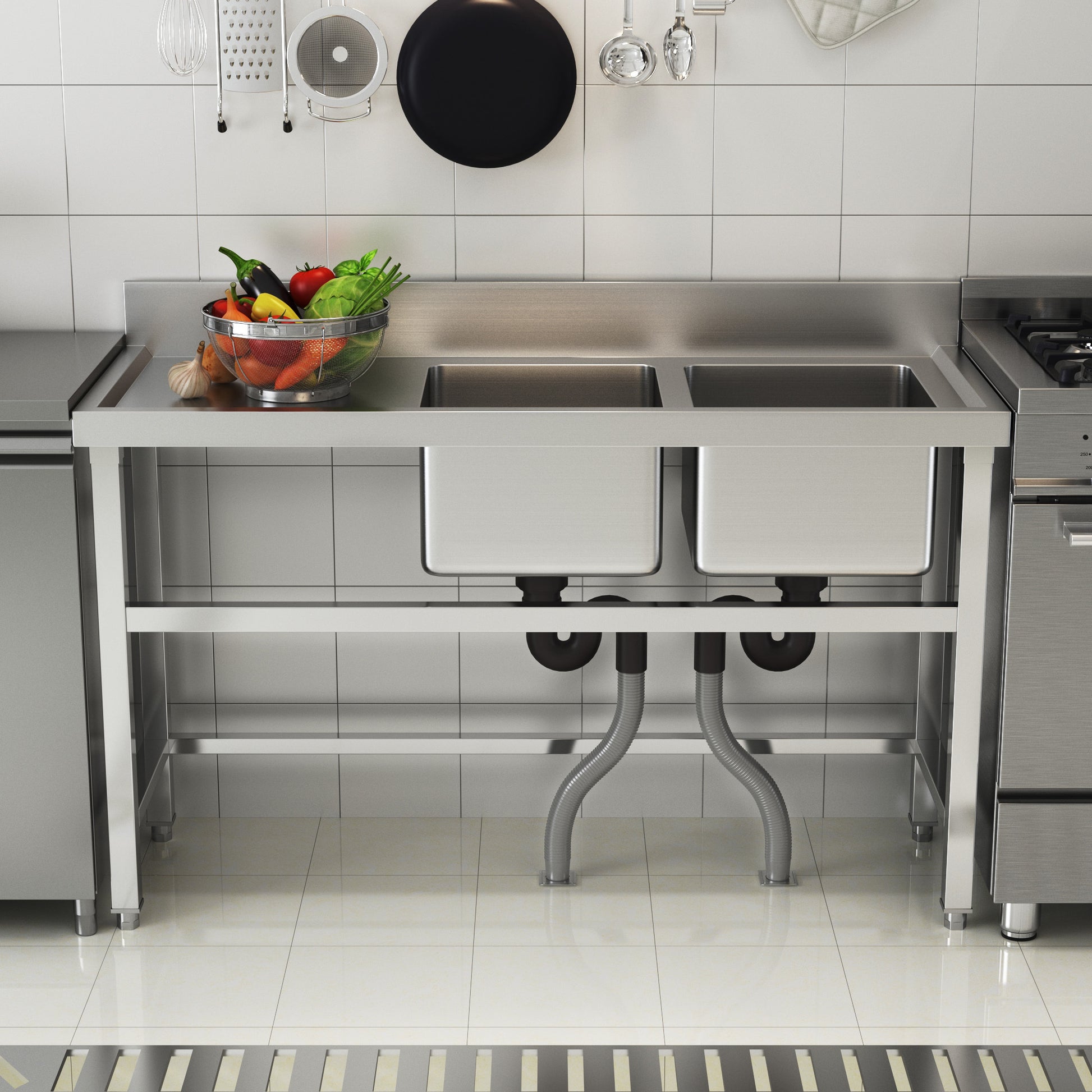 Two Stainless Steel Sink Compartment
