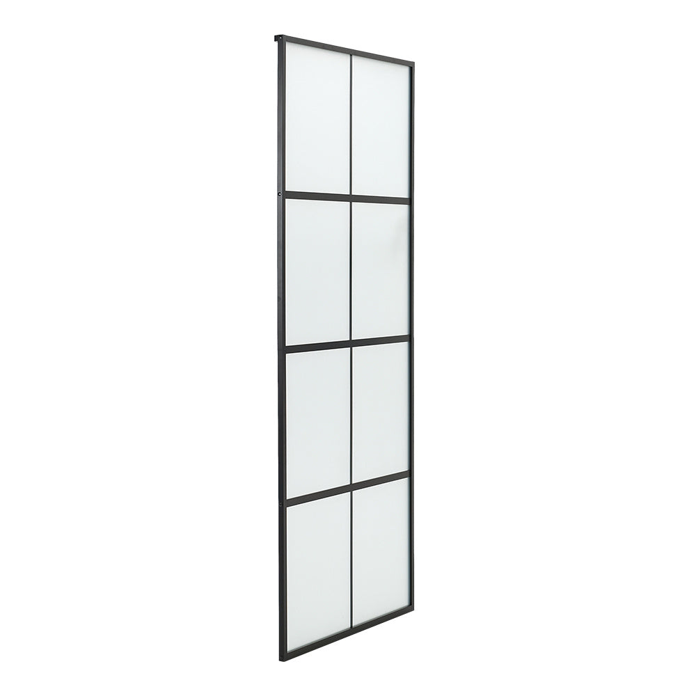 Clear and Smooth Glass Black Barn Door with Sliding Hardware Kit