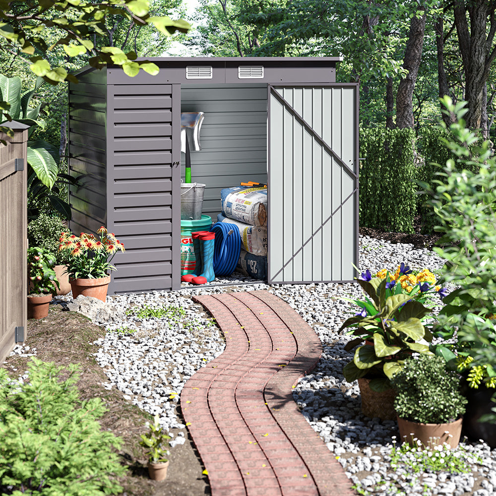 Charcoal Black/Grey Wide Metal Garden Storage Shed with Lockable Door