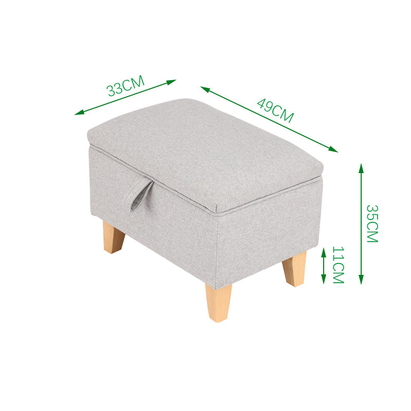 Grey Linen Storage Organizer Ottoman Footstool