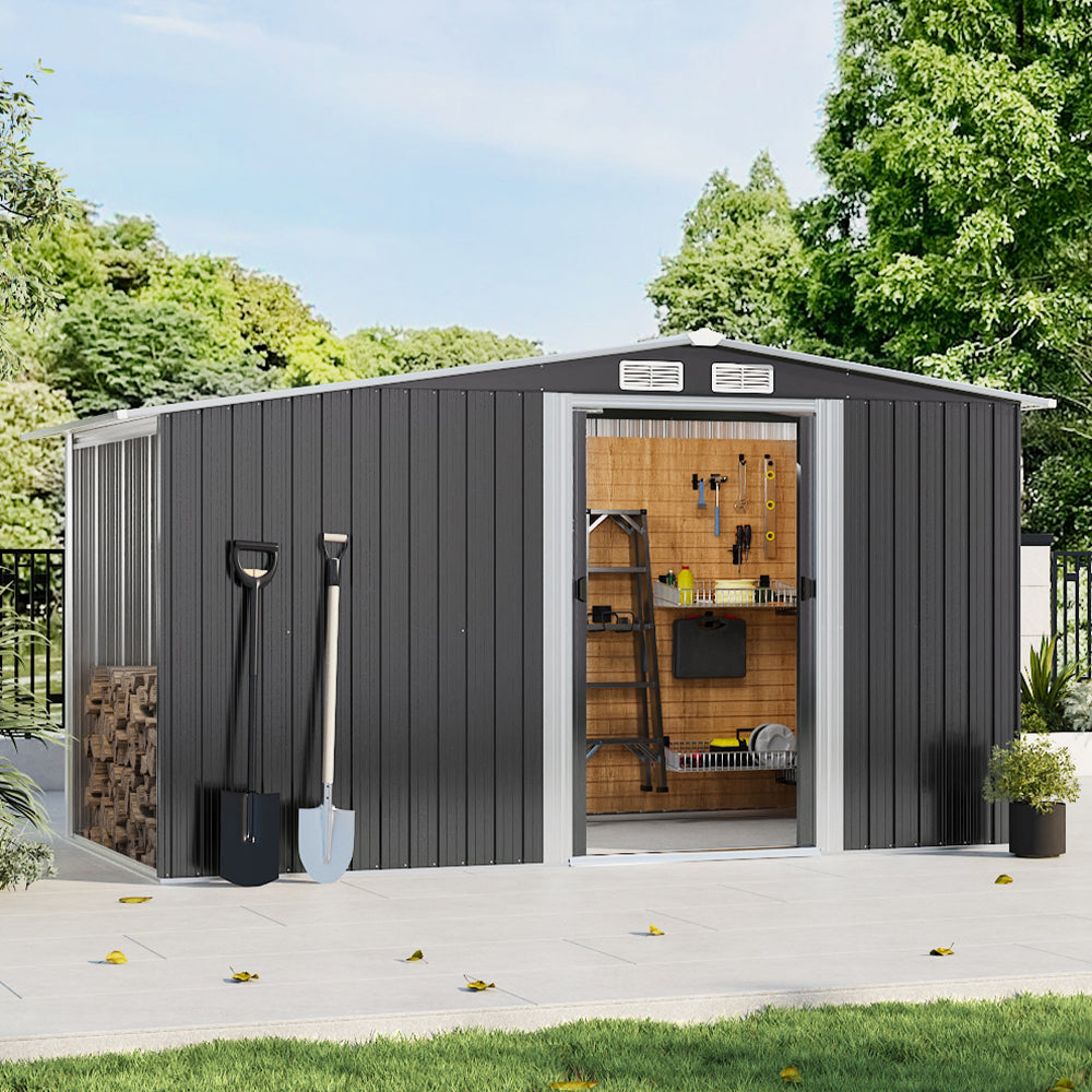 Garden Metal Storage Shed with Log Storage