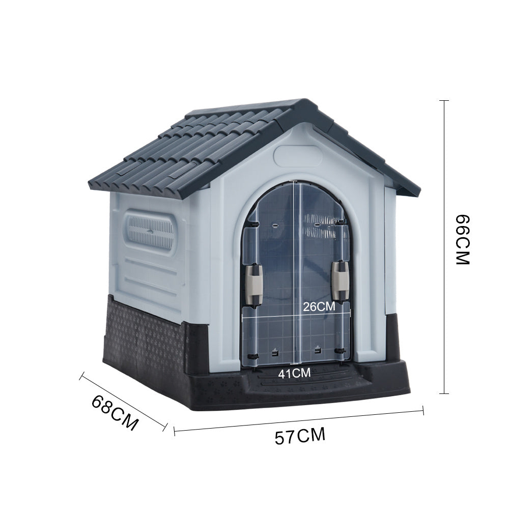 Weatherproof Plastic Dog House Kennel with Skylight and Door
