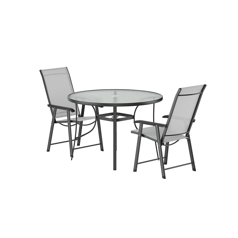 2/4 Pcs Black Outdoor Dining Set with Glass Top