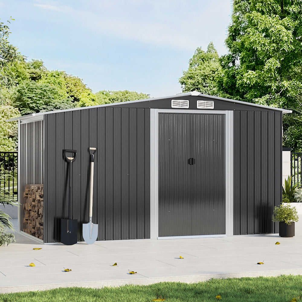 Garden Metal Storage Shed with Log Storage