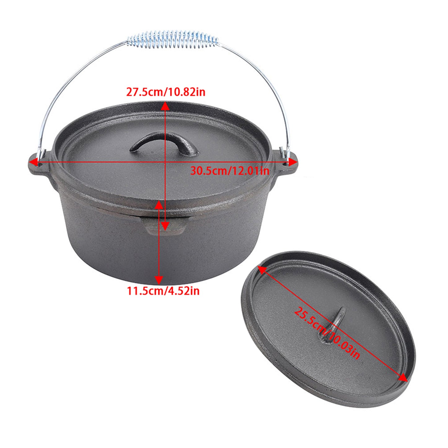 4.5L Cast Iron Camp Dutch Oven with Lid