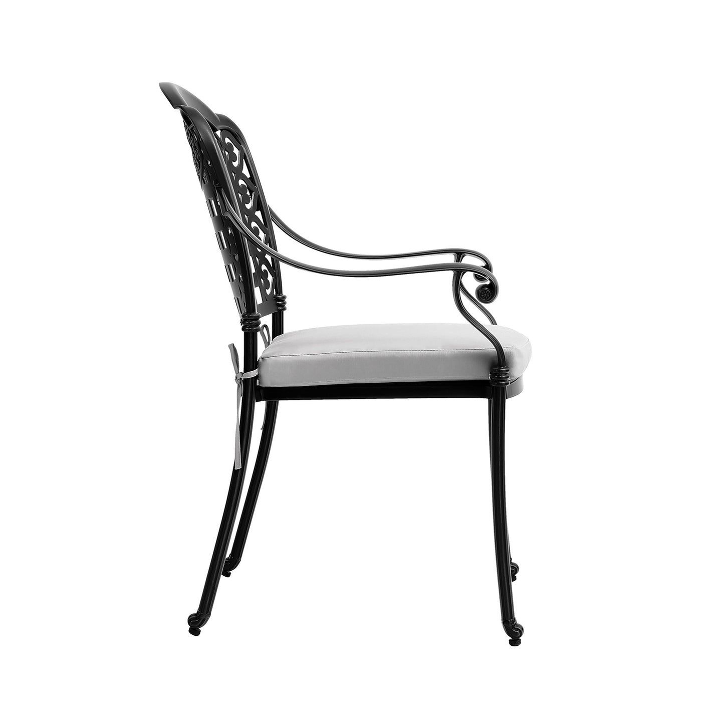 Set of 2 Outdoor Dining Chairs Cast Aluminum with Cushions