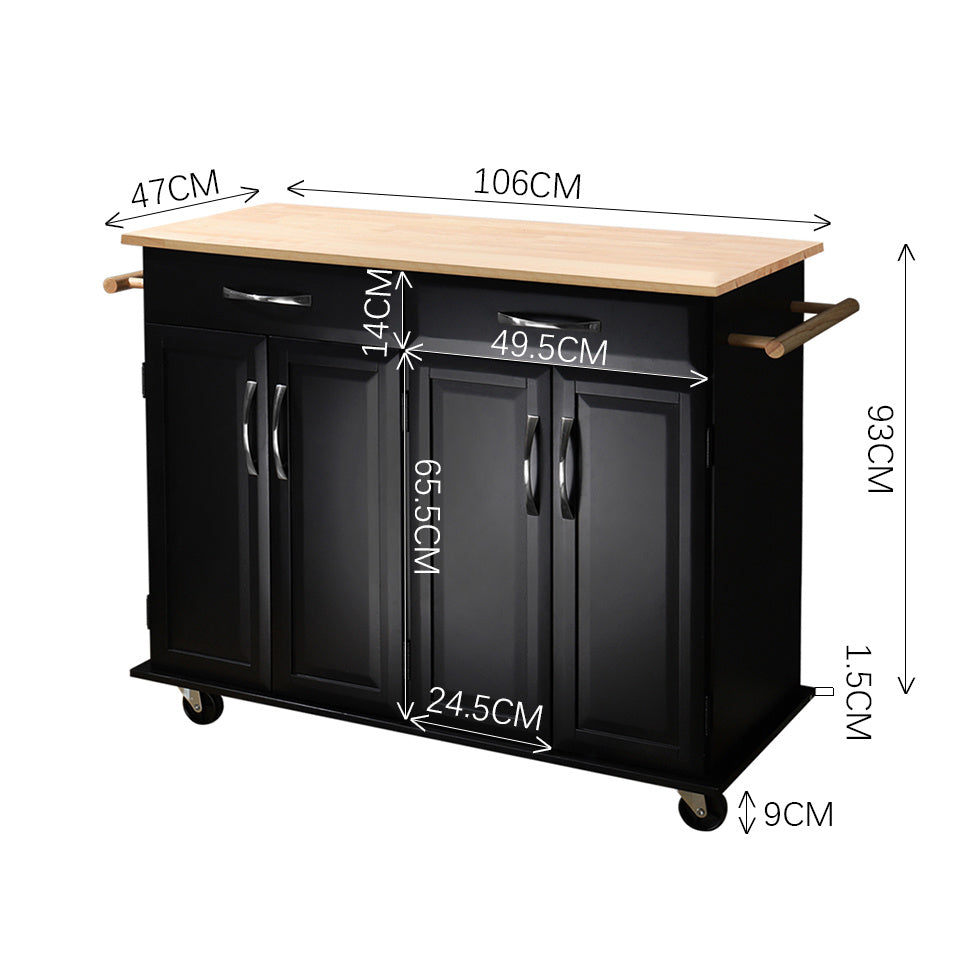 White/Black Large Catering Trolley Cart with Drawers and Cabinets