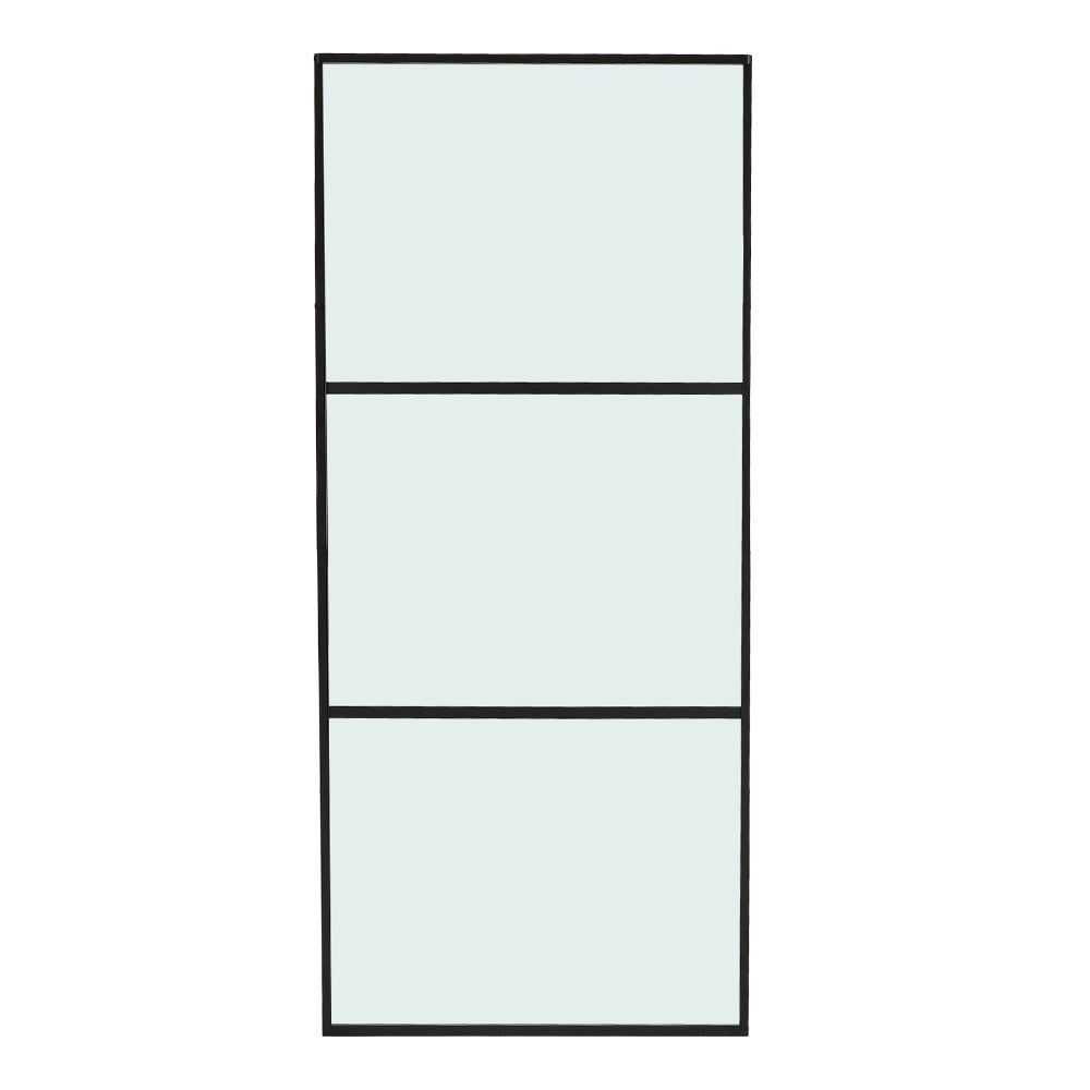 Clear and Smooth Glass Black Barn Door with Sliding Hardware Kit