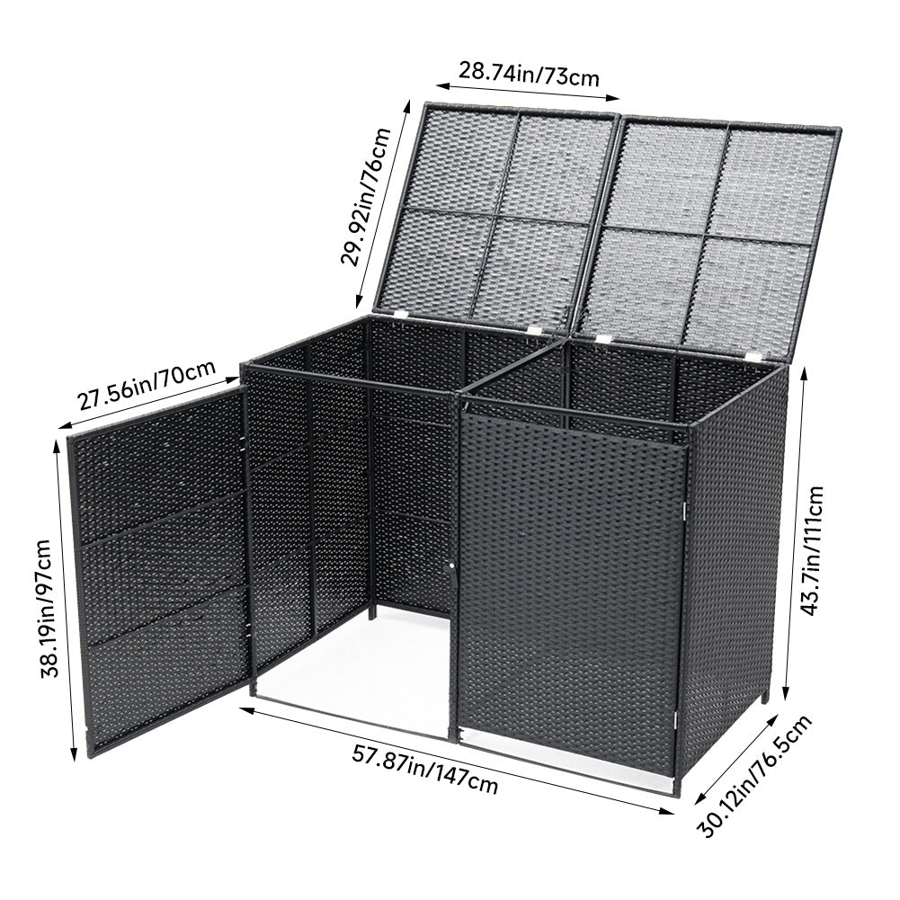 Double Wheelie Bin Storage Shed with Rattan Effect Panels