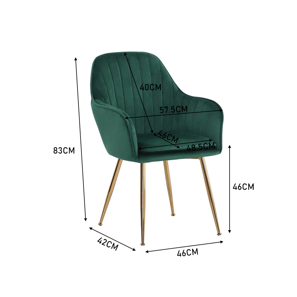 Dark Grey/ Green 2Pcs Modern Velvet Upholstered Dining Chairs with Polished Gold Legs