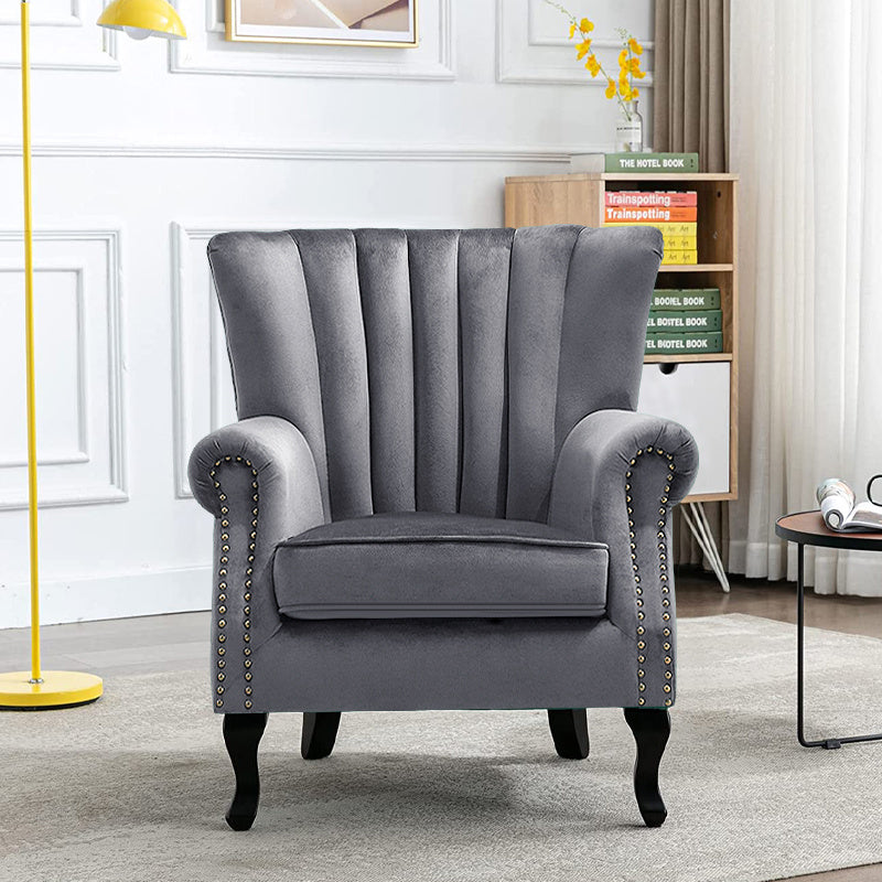 Green/Grey Velvet Channel Occasional Armchair Sofa Chair