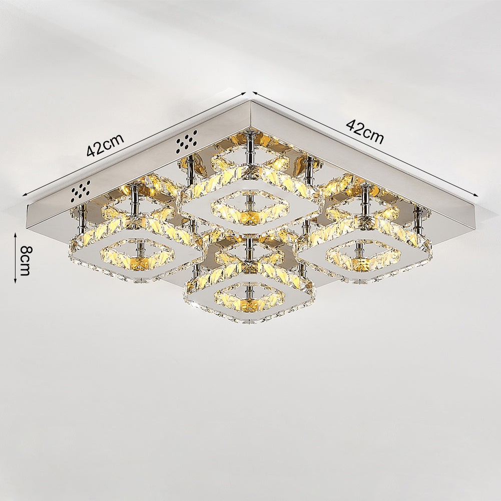 Select Dimmable Option Square Large-size Glamourous Crystal LED Ceiling Light