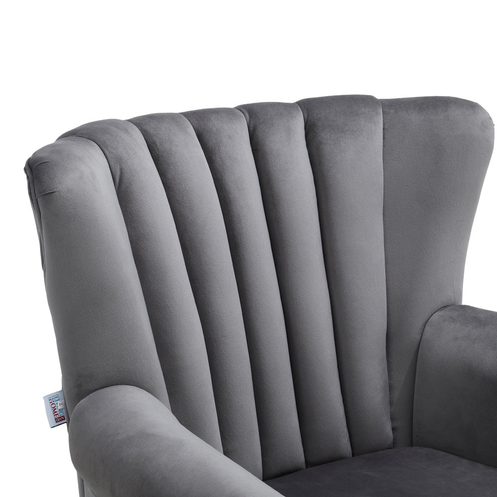 Green/Grey Velvet Channel Occasional Armchair Sofa Chair