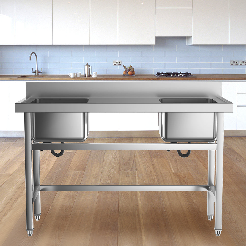 Two Stainless Steel Sink Compartment with Left Drainboard